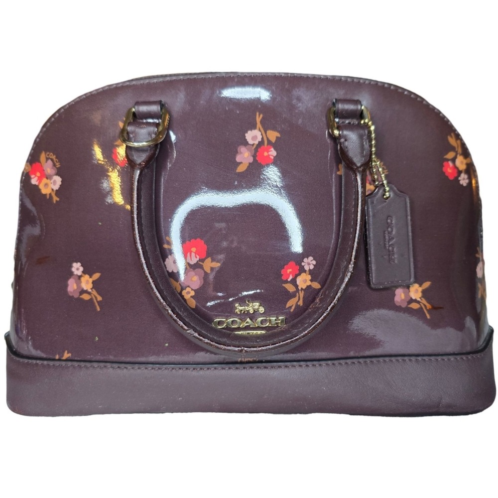 Coach Sierra Satchel Plum Floral Patent Leather Dome Handbag F57621